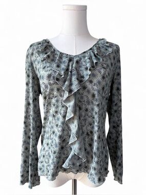 J. Jill Vintage Y2K Starburst Mesh Knit Ruffle Front Top Feminine Whimsy Fairy